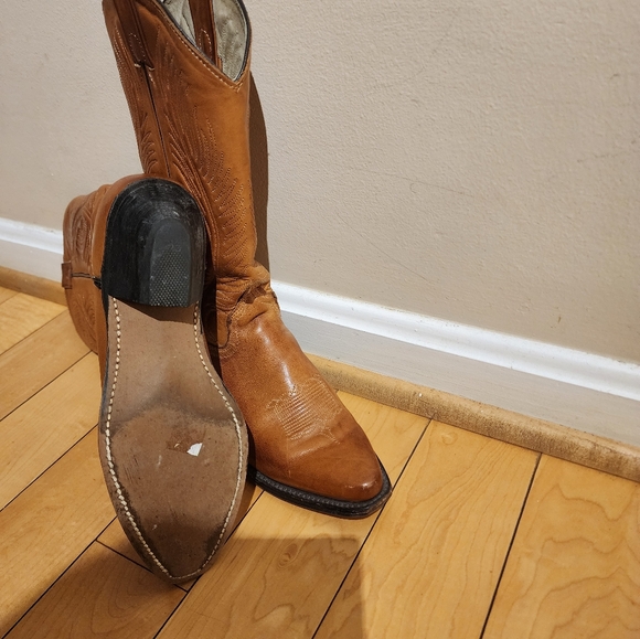 Custom made in USA Boots Cowboy Western Smooth Leather Cognac Brown Size - Picture 8 of 9